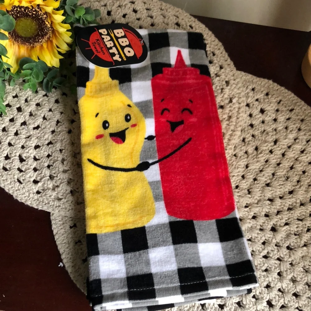 BBQ Party Ketchup & Mustard Kitchen Towel - Yellow & Red